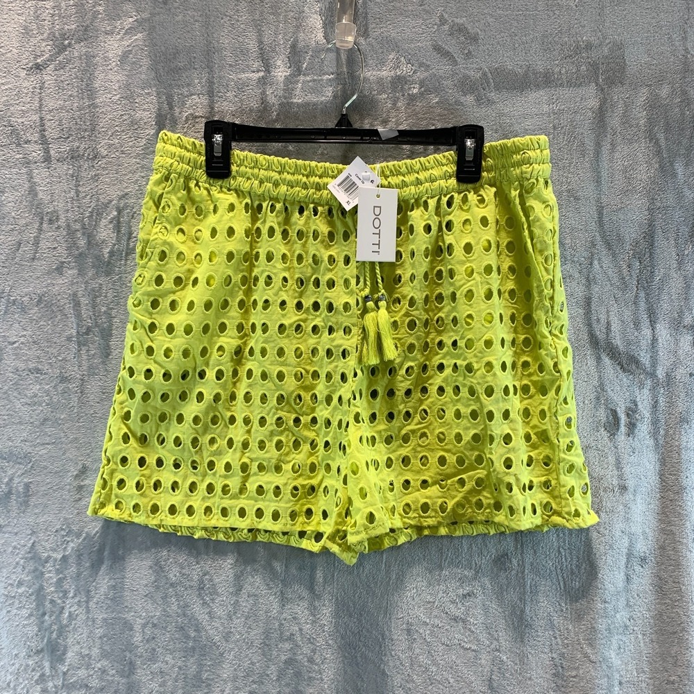 Dotti Womens Swimsuit Cover Up Shorts XL Open Dot Citrine 100% Cotton Drawstring